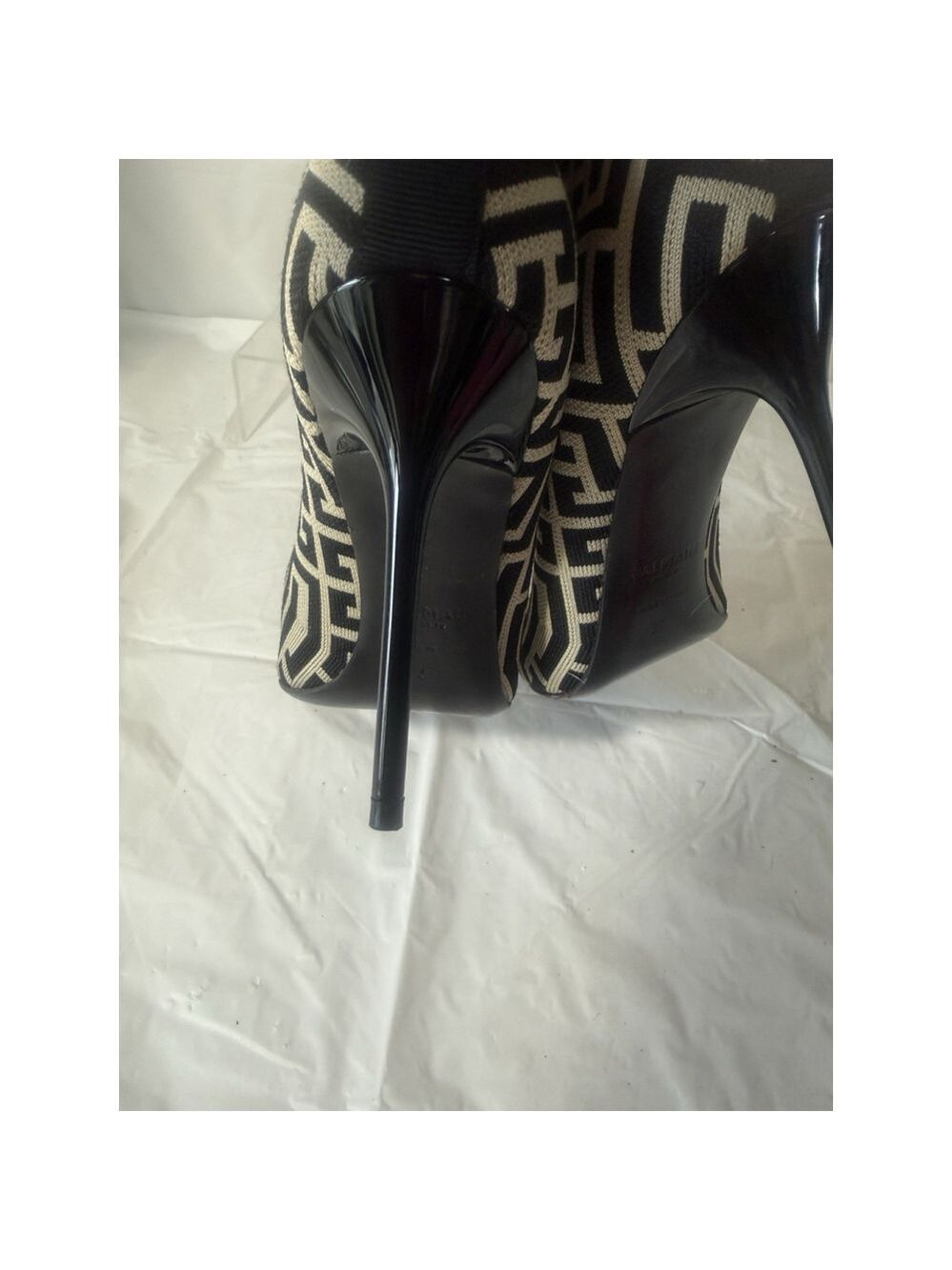 Balmain Skye Stretch Knit Ankle Boots EU 37 Monogram Pattern Made in Italy - Picture 13 of 16
